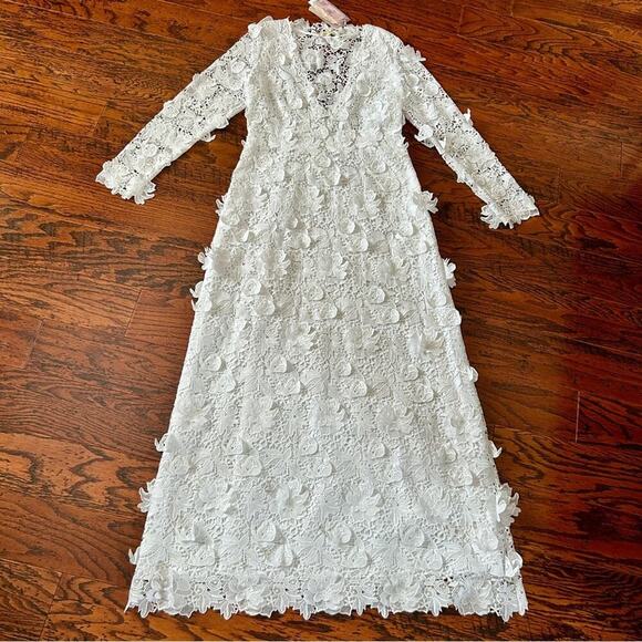 LoveShackFancy Bridal Sylvester Lace Guipure Plunge V Wedding Gown Size 14 NWT - Picture 6 of 14